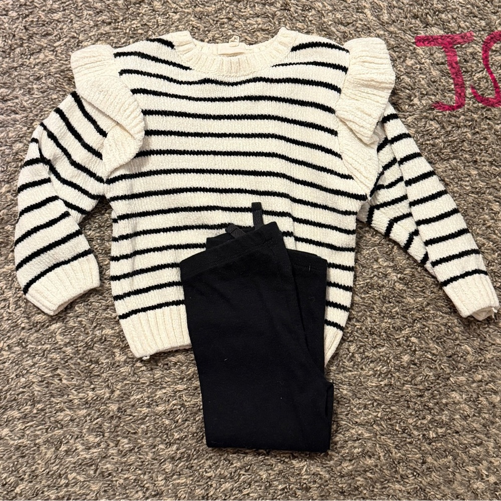 Jessica Simpson Black and White Striped Ruffle Sweater Set
